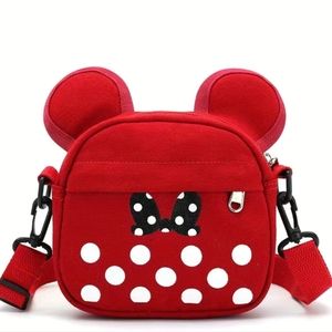 NEW Minnie Mouse crossbody shoulder canvas bag, red with polka dots